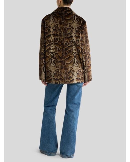 Etro Brown Cropped Velvet Coat With Leopard Motif