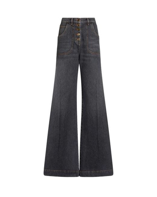 Etro Blue Flared Jeans With Pegaso Buttons