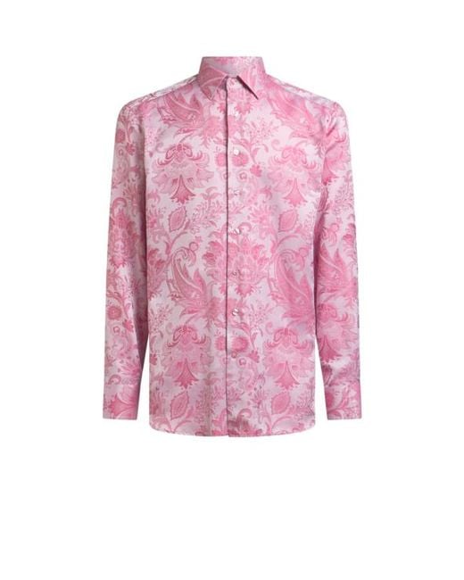 Etro Pink Cotton Jacquard Shirt for men