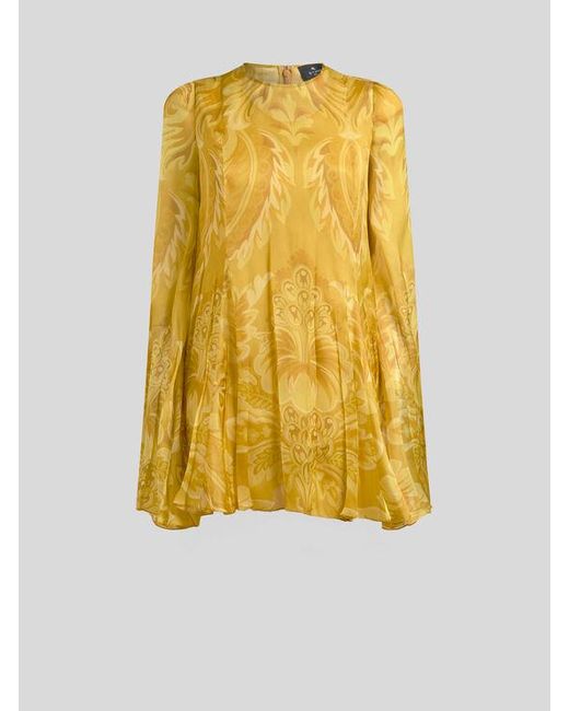 Robe Courte En Soie À Motif Fleurs Et Abeilles, Femme, Taille Etro en coloris Yellow