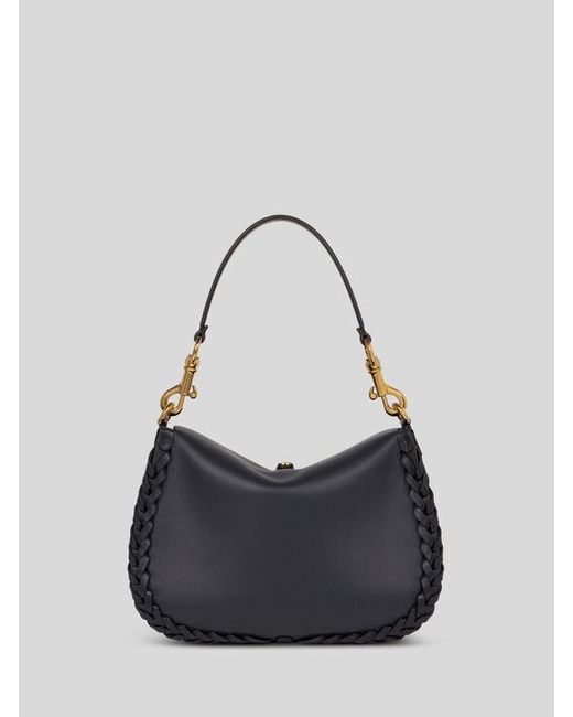 Etro Blue Medium Nappa Leather Pony Bag With Threading