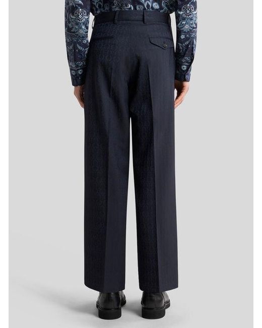 Etro Blue Wool Jacquard Trousers for men