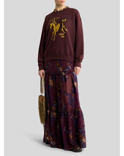 Etro Purple Silk-Blend Jacquard Maxi Skirt With Fil Coupé Flowers