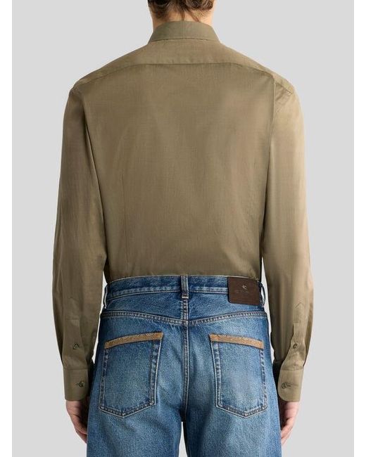 Etro Green Shirt With Pegaso Embroidery for men