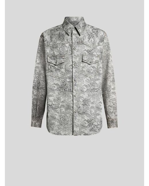 Etro Overshirt Aus Denim Aus Einer Leinenmischung, Herren, Größe in Gray für Herren