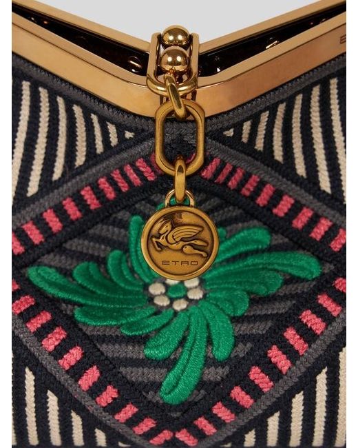 Etro Multicolor Small Vela Bag With Floral Embroidery