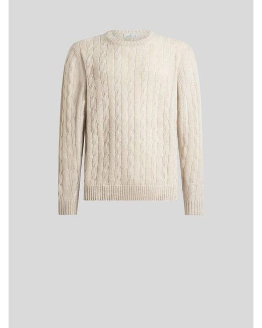 Etro White Cable-Knit Cashmere Sweater for men