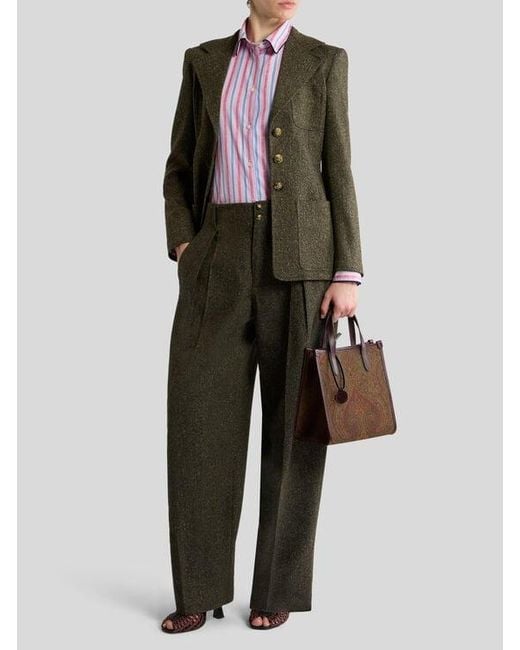 Etro Green Single-Breasted Wool-Blend Jacquard Jacket