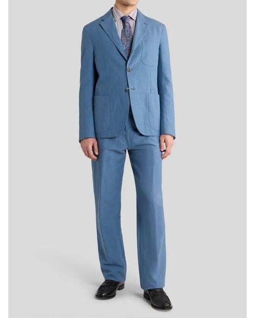 Etro Blue Single-Breasted Plain-Coloured Silk-Blend Jacket for men