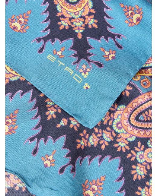 Etro Blue Silk Scarf With Placed Print