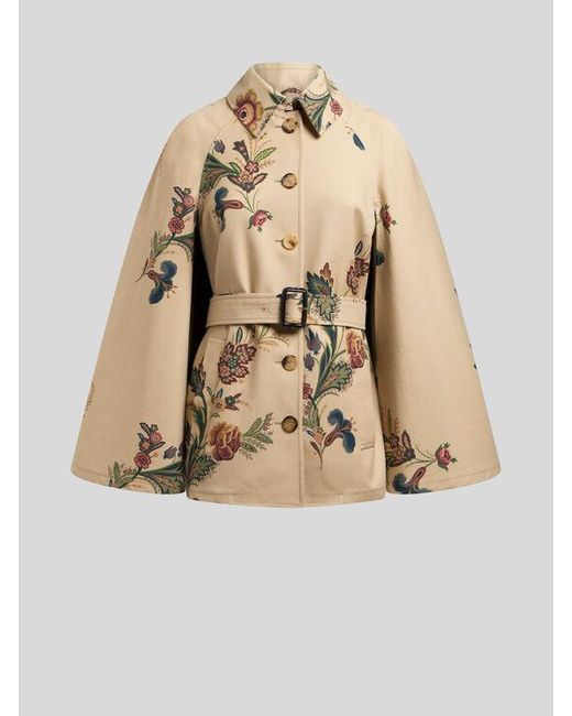 Trench A Mantella Con Stampa Floreale, Donna, Taglia di Etro in Natural