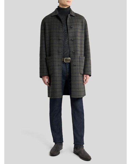 Etro Blue Reversible Wool-Blend Coat for men