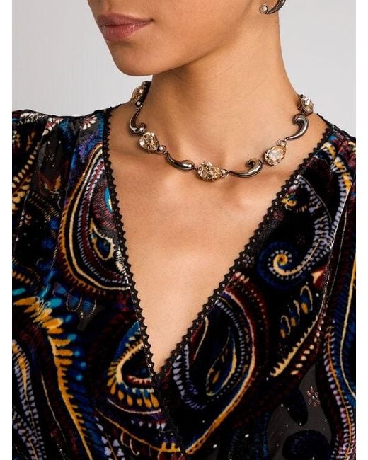 Etro Metallic Necklace With Mini Paisleys And Crystals