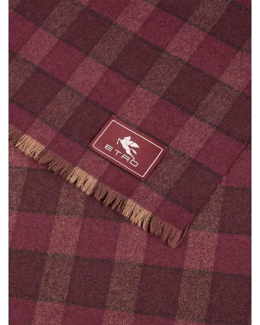 Etro Purple Wool And Cashmere Scarf With Check Motif for men