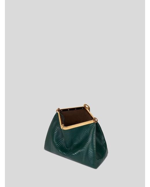 Etro Green Medium Vela Bag With Wavy Motif And Clutch