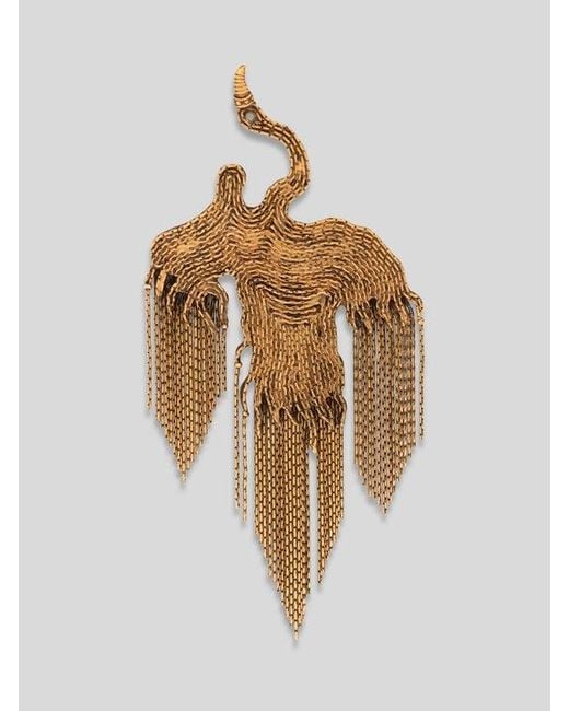 Etro Metallic Brass Phoenix Brooch With Fringing
