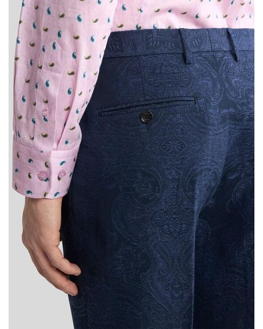 Etro Blue Cotton-Blend Jacquard Trousers With Placed Floral Paisley Motif for men