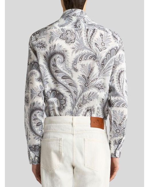 Etro White Floral Paisley Cotton Shirt for men