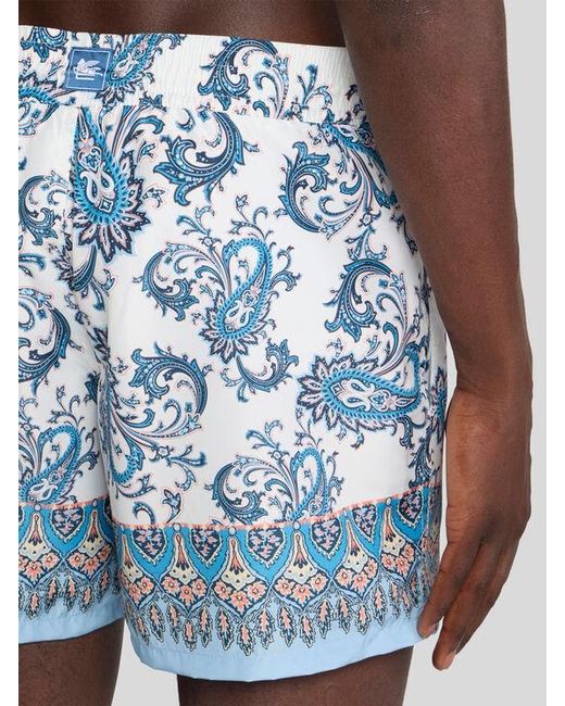 Etro Blue Swim Shorts With Placed Leafy Paisley Print for men