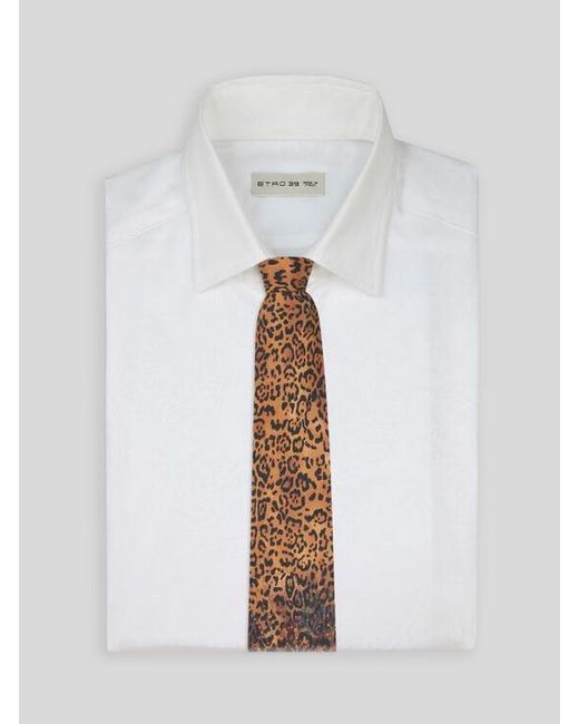 Etro Brown Silk Tie With Paisley And Animal Motif for men