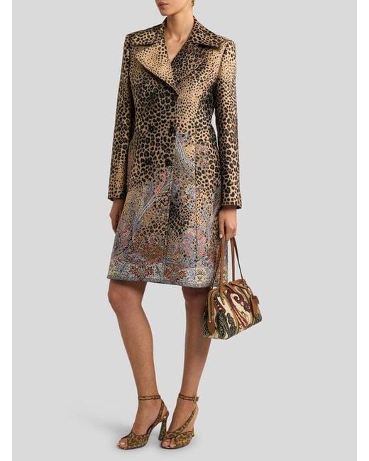 Etro Multicolor Double-Breasted Jacquard Coat With Paisley And Animal Motif