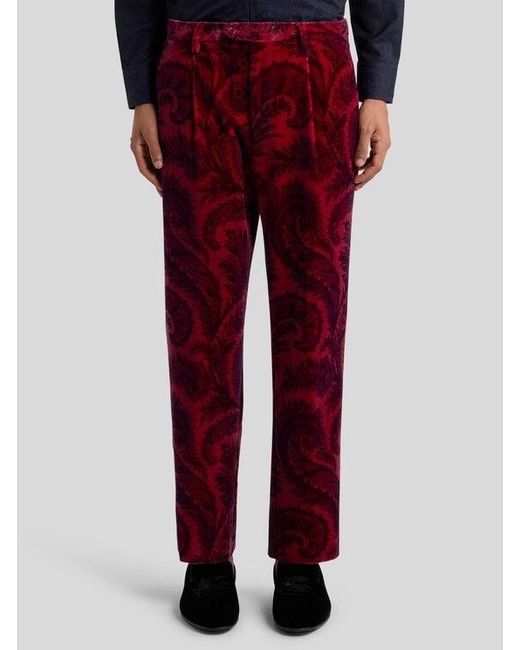 Pantalon En Velours Imprimé, Homme, Taille Etro pour homme en coloris Red