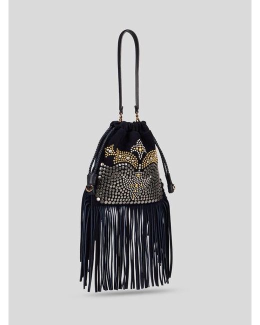 Etro Black Small Suede Kalispera Bag With Studs And Fringes