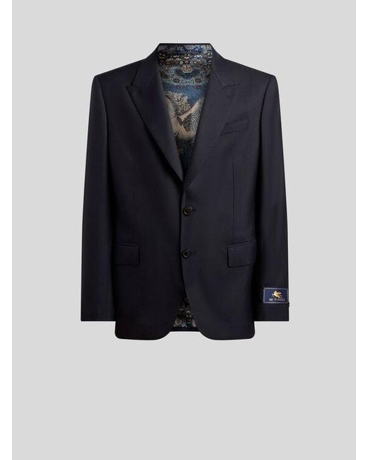 Etro Blue Single-Breasted Wool-Blend Flannel Jacket for men