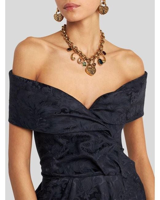 Etro Blue Silk-Blend Jacquard Evening Dress