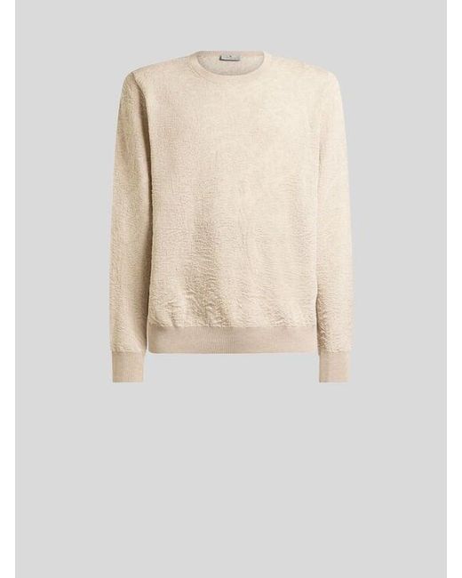 Etro Natural Cotton Sweater With Floral Paisley Motif for men
