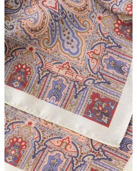 Etro Pink Silk Pocket Square With Geometric Paisley Motif for men