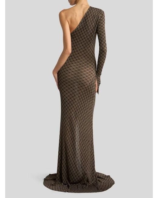 Etro Brown Ribbed Long Dress With Micro Diamond Motif
