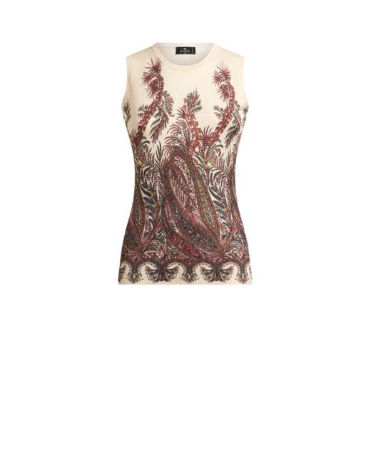 Etro Natural Top Aus Seide Und Kaschmir Mit Platziertem Print, Damen, Größe