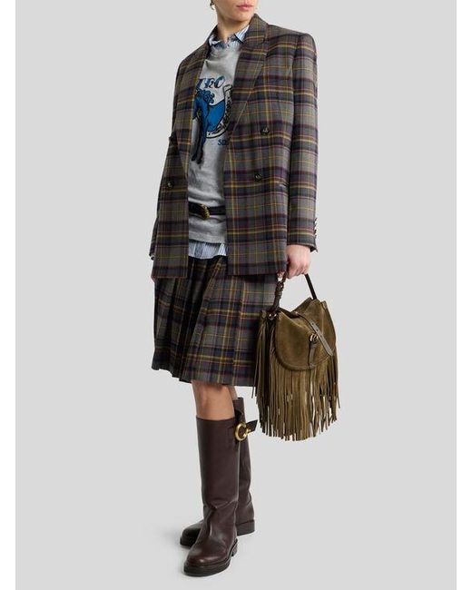 Etro Black Double-Breasted Stretch Wool Jacket With Check Motif