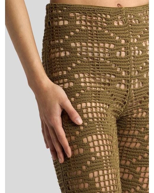 Etro Brown Crochet-Effect Cotton Flared Trousers With Fringing