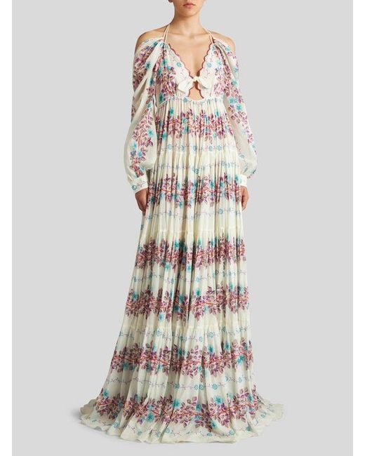 Etro Long Dress With Floral Print in White Lyst