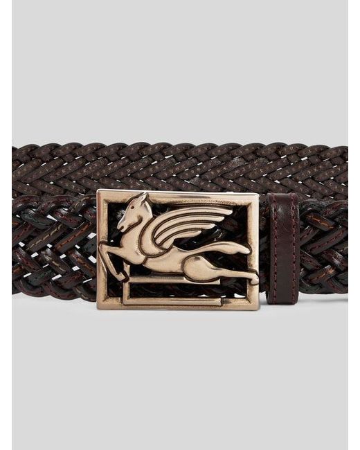 Etro Multicolor Woven Leather Belt With Pegaso Buckle for men
