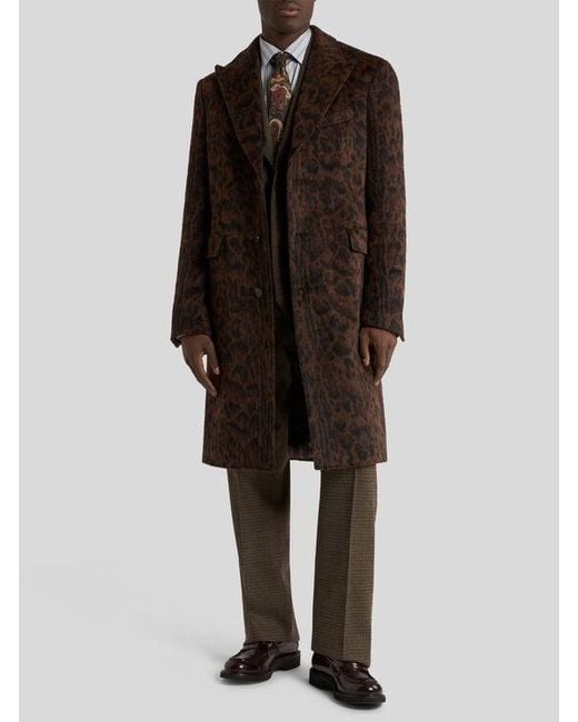 Etro Brown Single-Breasted Wool Jacket With Micro Houndstooth Motif for men