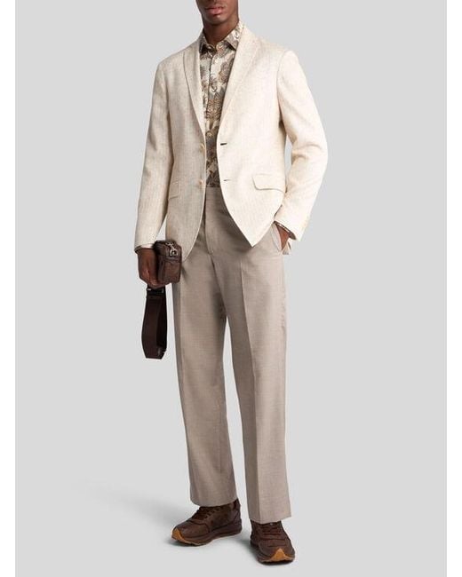 Etro Gray Slub Wool-Blend Trousers for men
