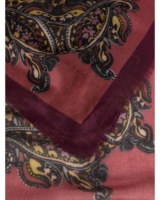 Etro Brown Wool, Cashmere And Silk Shawl With Animal And Paisley Motif