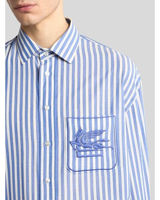 Etro Blue Striped Shirt With Pegaso for men