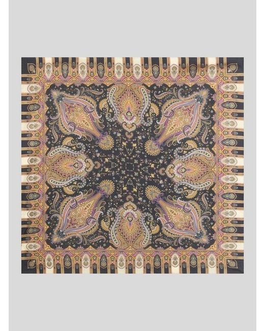 Etro Gray Silk Twill Scarf With Paisley Motif