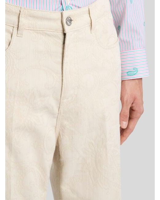 Etro Natural Straight-Leg Denim Jeans With Pressed Creases And Leafy Motif for men