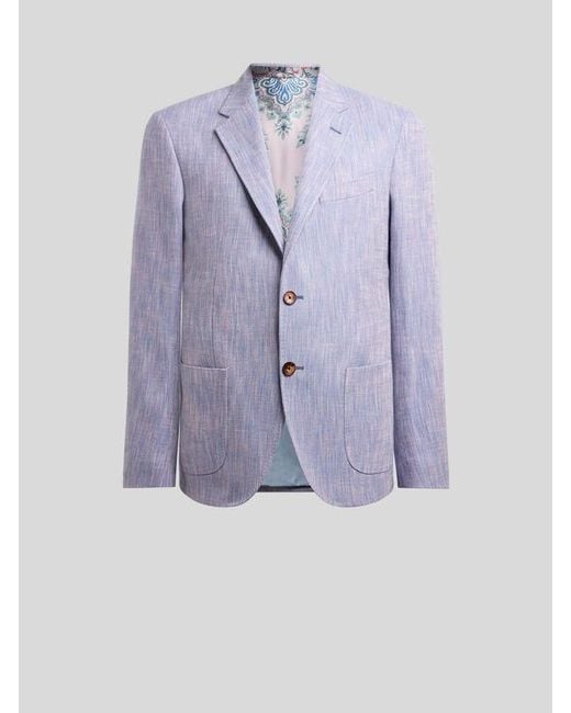 Etro Blue Single-Breasted Cotton Jacket With Chevron Motif for men