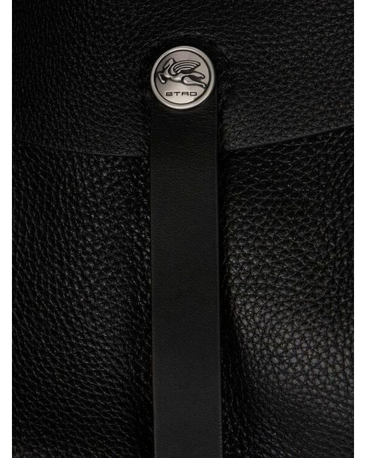 Etro Black Maxi Tumbled Leather Pony Bag for men
