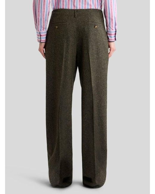 Etro Green Wool-Blend Jacquard Trousers With Pegaso Buttons