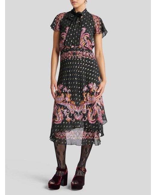 Robe Midi En Soie Fil Coupé, Femme, Taille Etro en coloris Black