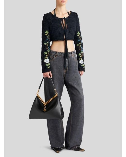 Etro Black Large Leather Vela Bag