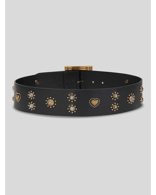 Etro Black Leather Belt With Studs