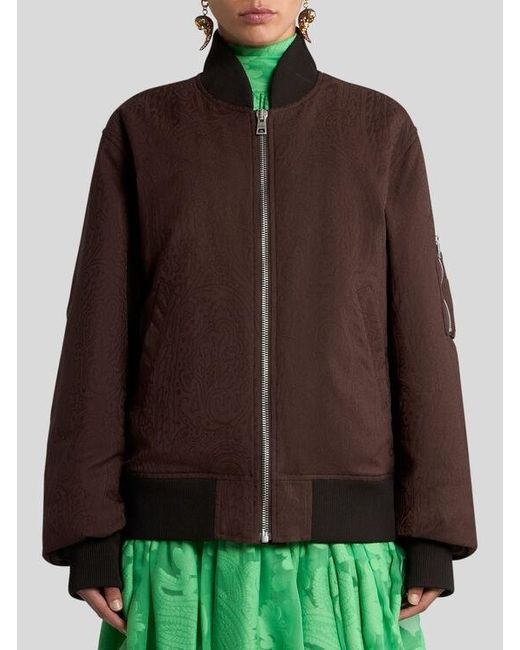 Etro Brown Jacquard Bomber Jacket With Arnica Motif